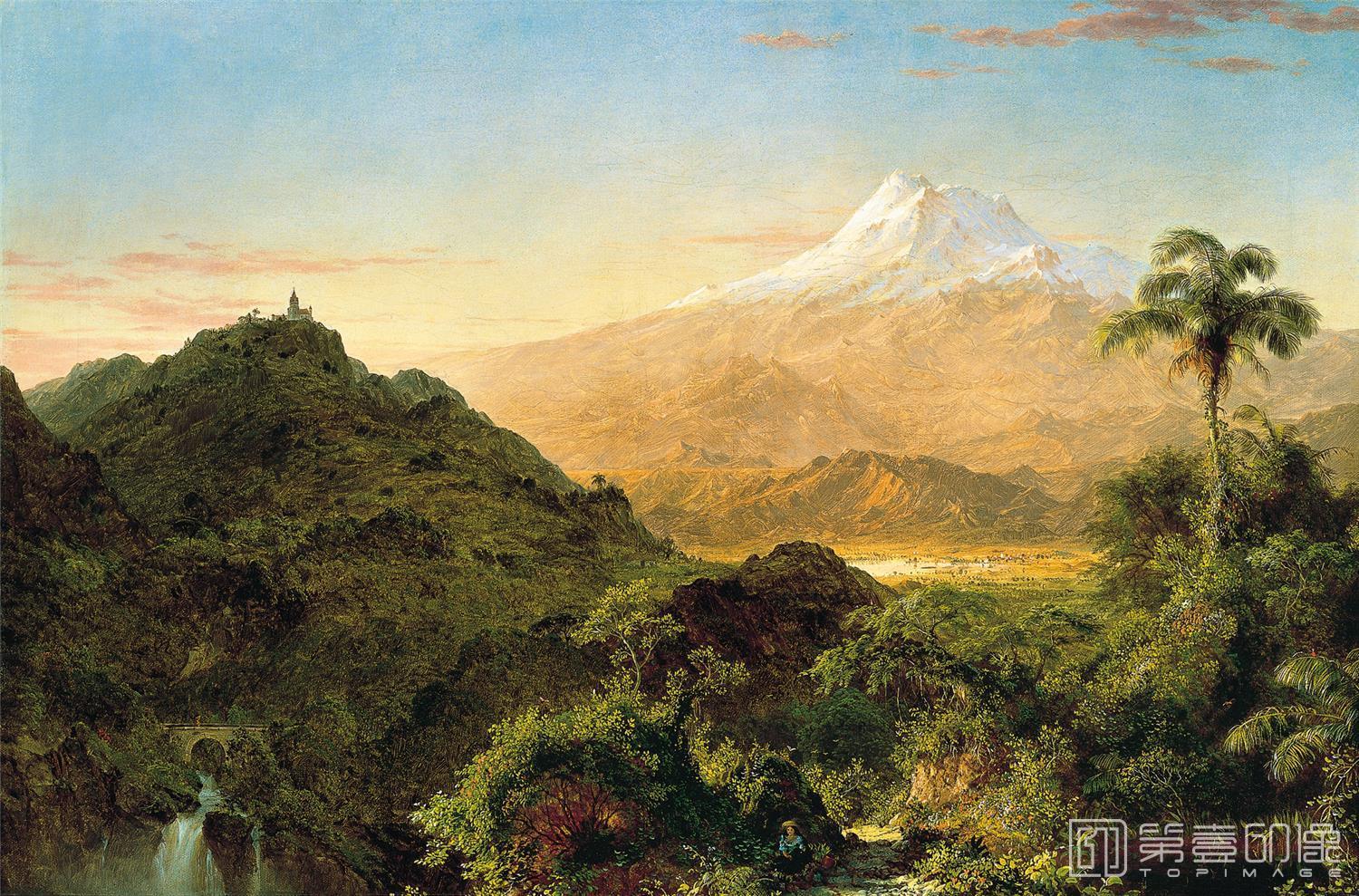 油画-西班牙喀门蒂森美术馆藏画-Frederic Edwin Church-South American landscape-066